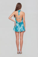 Painterly Draped Chiffon Halter Dress