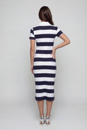 Striped Slit Hem Polo Dress