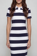 Striped Slit Hem Polo Dress