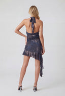Printed Asymmetrical Ruched Halter Dress