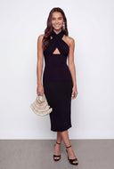 Criss Cross Halter Midi Cocktail Dress