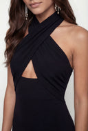 Criss Cross Halter Midi Cocktail Dress
