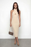 Criss Cross Halter Midi Cocktail Dress