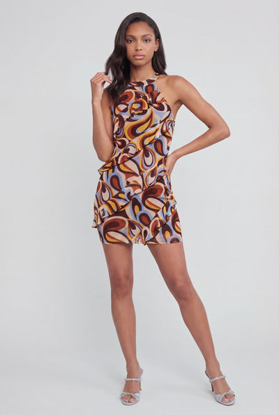 Retro Psychedelic Mesh Halter Dress