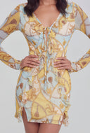 Status Print Tie Front Mini Dress