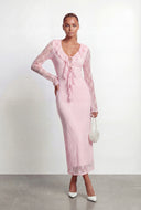 Lace Tie Front Plunge Maxi Dress