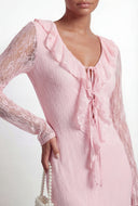 Lace Tie Front Plunge Maxi Dress