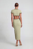 Textured Contrast Keyhole Back Midi Dress
