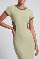 Textured Contrast Keyhole Back Midi Dress