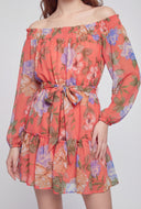 Kimber Floral Tie Waist Off The Shoulder Dress