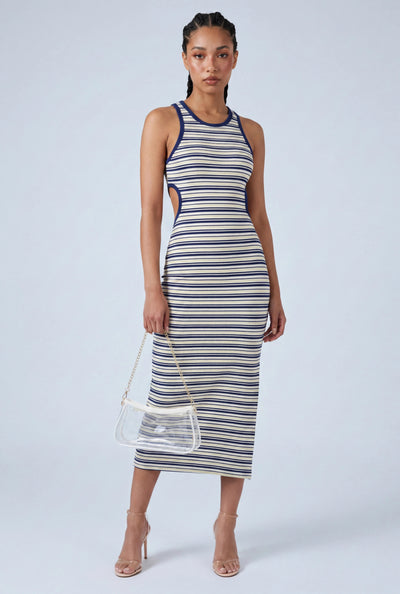 Striped Cutout Midi Dress