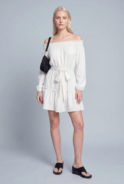 Crepe Tiered Off The Shoulder Dress