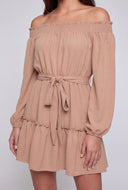 Crepe Tiered Off The Shoulder Dress