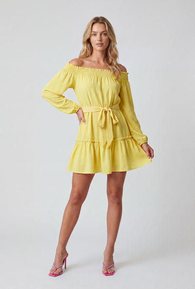 Crepe Tiered Off The Shoulder Dress