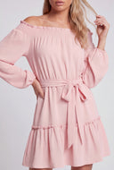 Crepe Tiered Off The Shoulder Dress