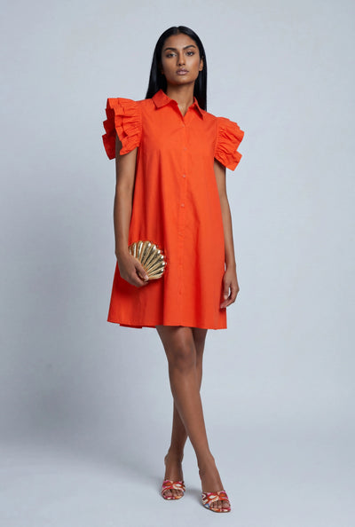 Poplin Ruffled Shirt Dress