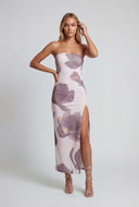 Floral Mesh Slit Tube Dress