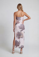Floral Mesh Slit Tube Dress