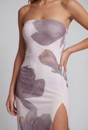 Floral Mesh Slit Tube Dress