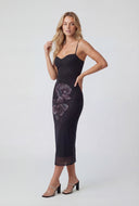 Floral Mesh Bustier Midi Dress