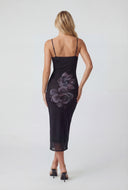 Floral Mesh Bustier Midi Dress
