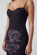 Floral Mesh Bustier Midi Dress