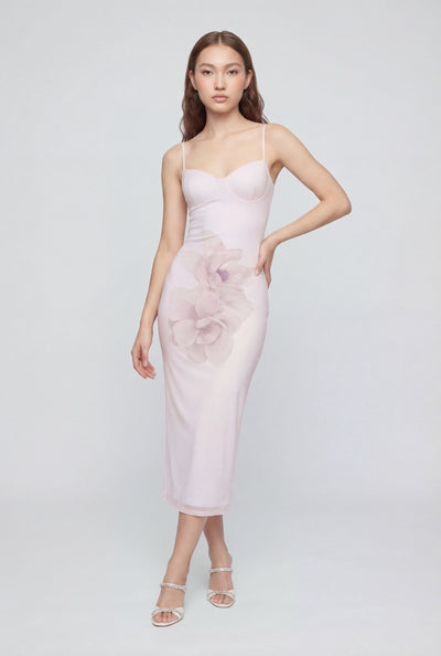 Floral Mesh Bustier Midi Dress
