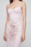 Floral Mesh Bustier Midi Dress
