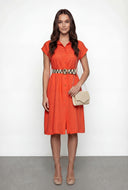 Belted Cap Sleeve Midi Shirt Dress