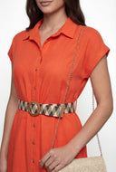 Belted Cap Sleeve Midi Shirt Dress
