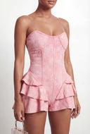 Acid Wash Corset Ruffled Romper