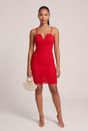 Ruched Notch Neck Mini Dress