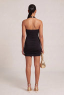 Aila Ruched Plunge Halter Dress