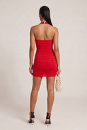 Aila Ruched Plunge Halter Dress