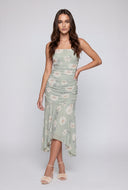Floral Mesh Flounce Hem Strapless Dress