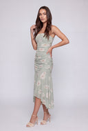 Floral Mesh Flounce Hem Strapless Dress