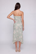 Floral Mesh Flounce Hem Strapless Dress