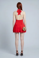 Ruched Plunge Halter Dress
