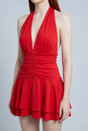 Ruched Plunge Halter Dress