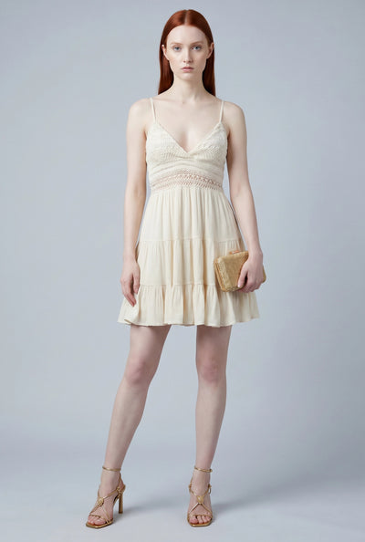 Crochet Insert Tiered Mini Dress
