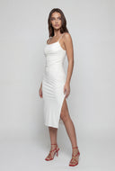 Mesh Draped Cowl Neck Midi Dress