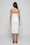 Mesh Draped Cowl Neck Midi Dress