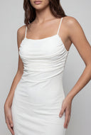 Mesh Draped Cowl Neck Midi Dress