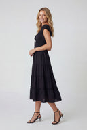 Gauze Knit Tie Front Tiered Dress