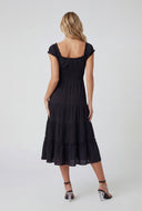 Gauze Knit Tie Front Tiered Dress