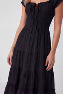 Gauze Knit Tie Front Tiered Dress