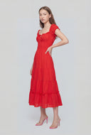 Gauze Knit Tie Front Tiered Dress