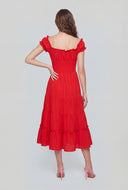 Gauze Knit Tie Front Tiered Dress
