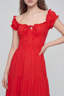 Gauze Knit Tie Front Tiered Dress