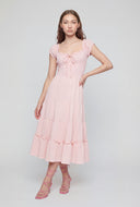 Gauze Knit Tie Front Tiered Dress